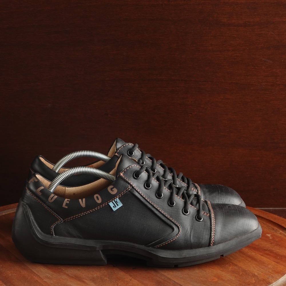 John Fluevog Shoes Mens SZ 11 BLK Leather Future Modern Preppy Contemporary Twee
